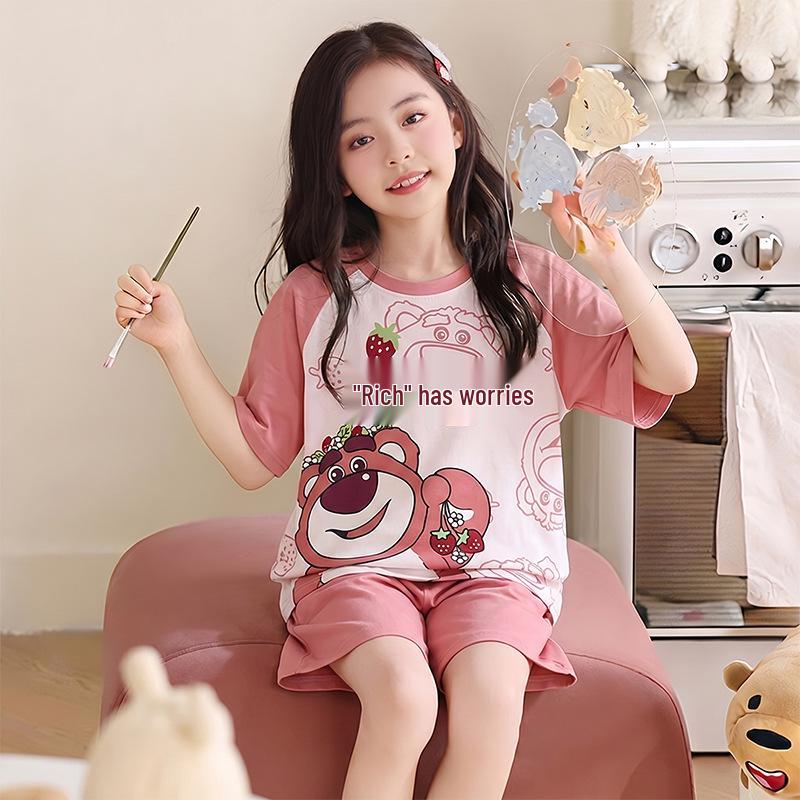 Girls' Summer Pajama Set 2026: Cartoon Short Sleeve Top & Shorts for Kids