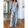 Spot Y1 bohemian V-neck top wide-leg pants two-piece women's clothing European and American fashion suit