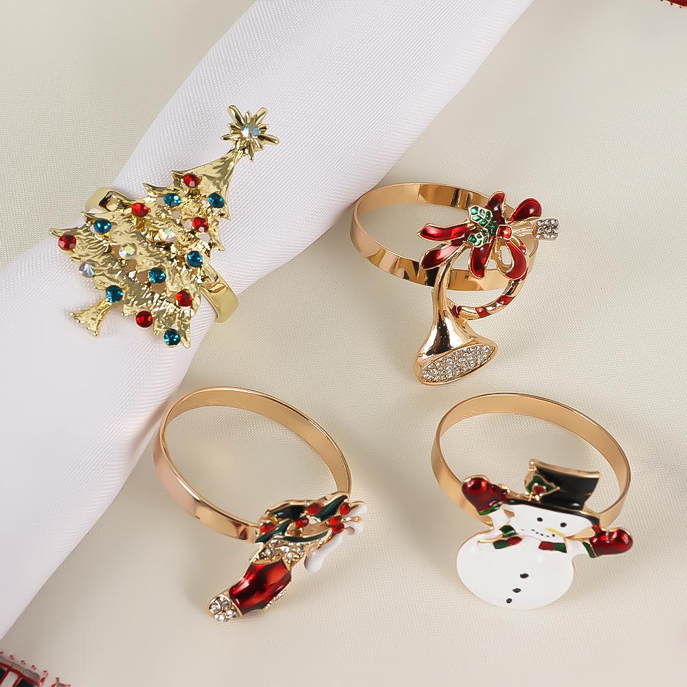 6 Sets of Creative Oil Dripping Diamond Christmas Tree Horns Christmas Boots Napkin Rings 24 Pieces
