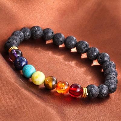 Bracelet - Deessesale - Chakra - Natural Lava Stone - 7.8 Cm - Unisex