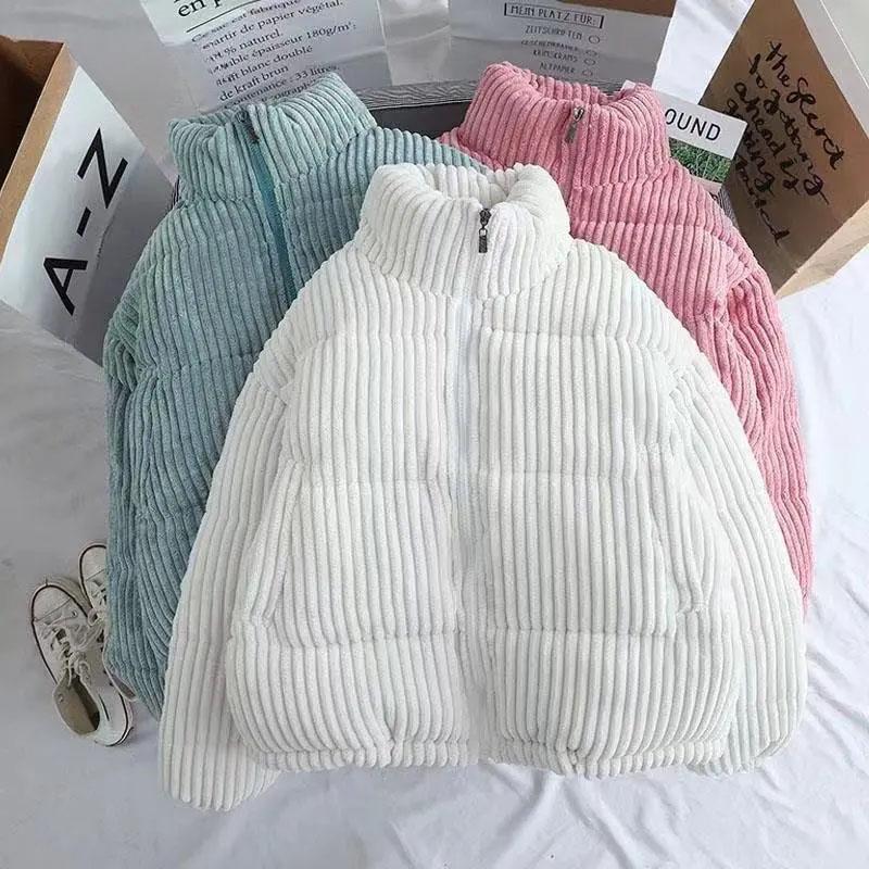 Korean Style Winter Corduroy Short Jacket for Women Black Loose Coats Casual Bread Warm Girl Oversize Coat Thick Parkas