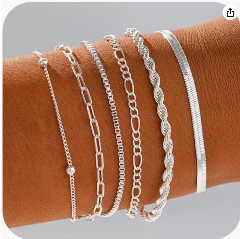 Fashionable Five-Piece Metal Chain Bracelet Set - Personalized European and American Style