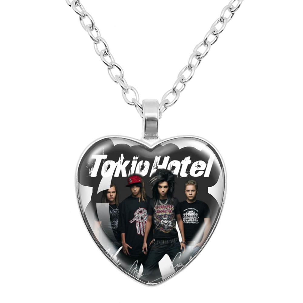 Tokio Hotel Anhänger Halskette Rockband Bill Kaulitz Musik Sänger Bild Glas Herzform Halskette Schmuck Charme Fans Geschenk
