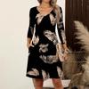 Women's  Casual Loose Comfortable Print V-Neck 3/4 Sleeve Dress