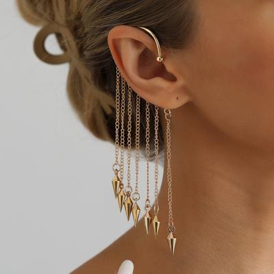 Metal Tassel Ear Cuff Non-pierced Design, Hot Girl Sexy Exaggerated Cone Ear Jewelry For Women