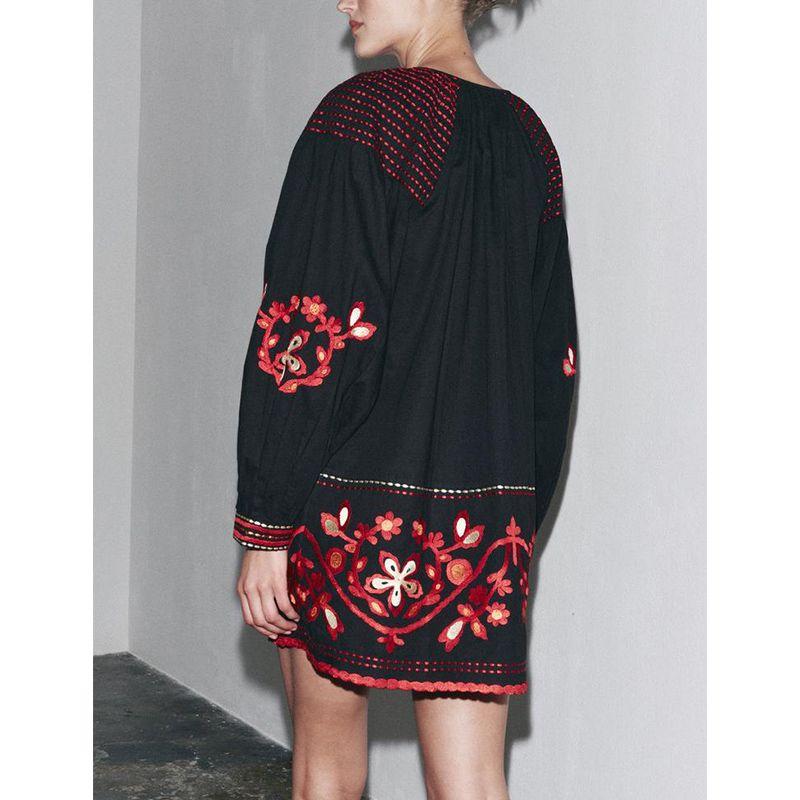 Summer New Product Women's Clothes Chest Lace-up Loose Ethnic Style Retro Embroidered V-neck Short Dress 2903042