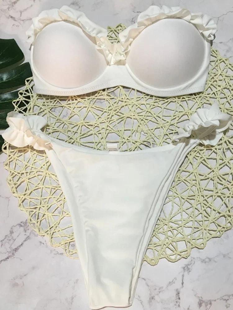 Sexy Ruffled Frilled Bra Cup Bikini 2026 Women Bandeau Swimsuit Female Swimwear Two Pieces Bikini Set Push Up Bathing Suit Swim