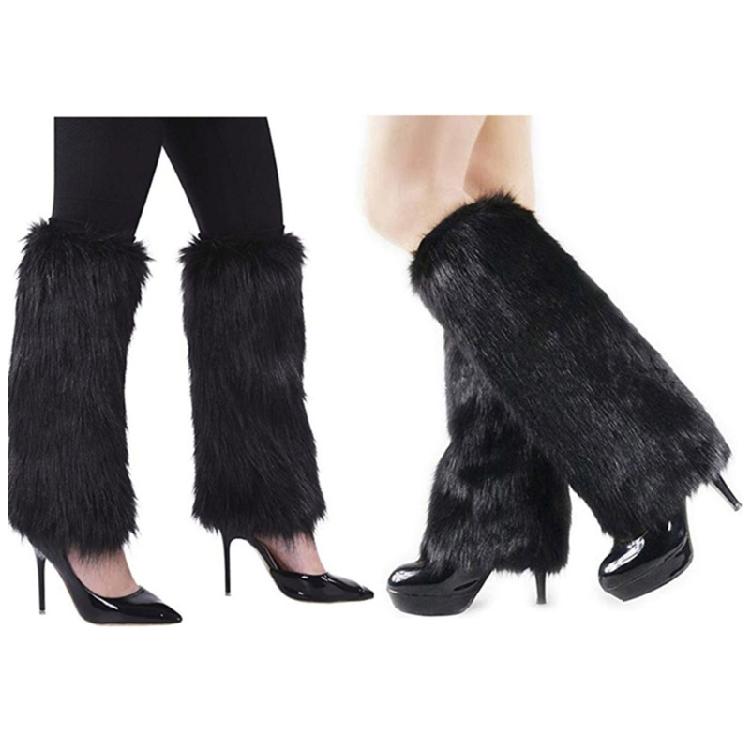 Fuzzy Faux Fur Leg Warmers Costume Party Fur Heels Long Boots Cuff Cover