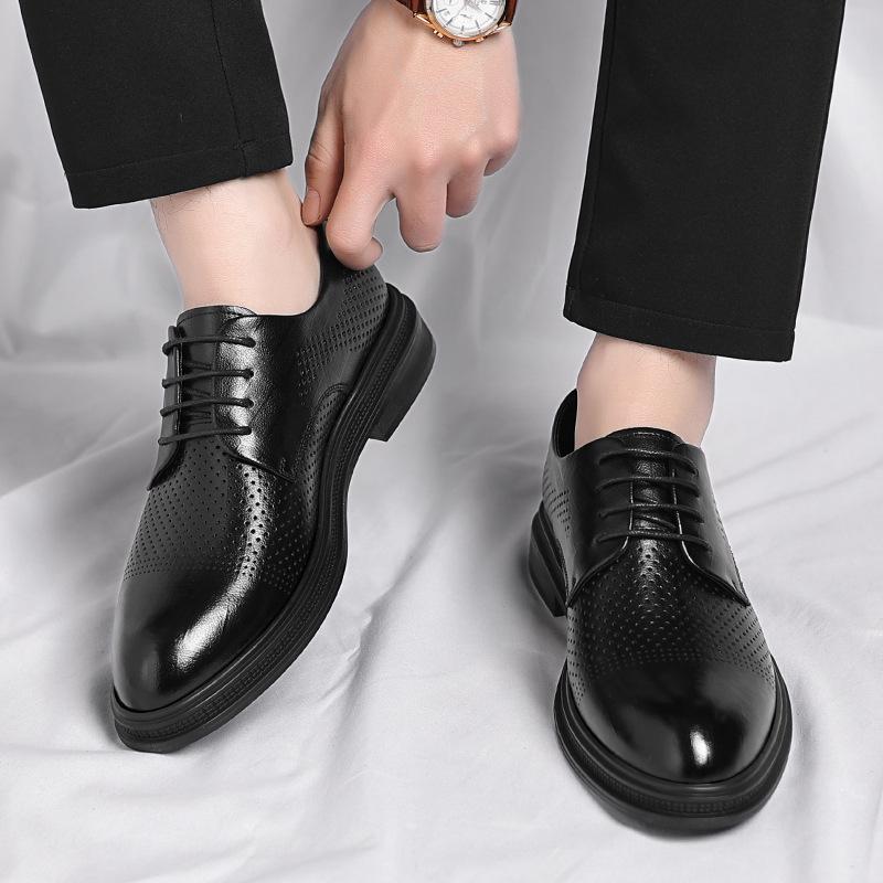 Fashion Leather for Men Summer Hollow Out Business Formal Wear for Men Low Cut Casual Height Increasing Wedding Groom Shoes