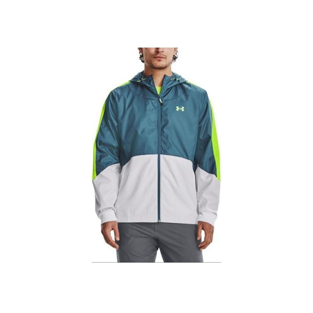 Under Armour Logo Print Color Block Hooded Zip Jacket Men Jackets Blue 1373821-414