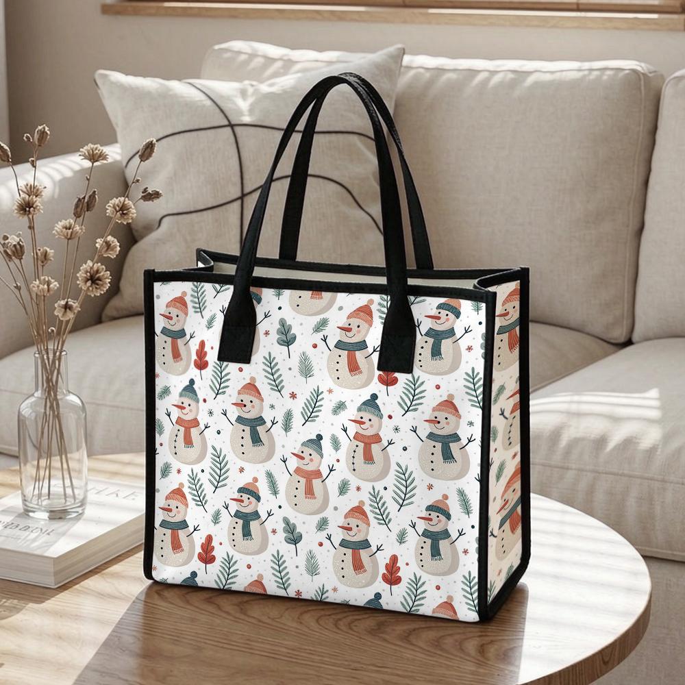 Winter Snowman Print Tote Bag Cute Casual Shoulder Handbag for Daily Use