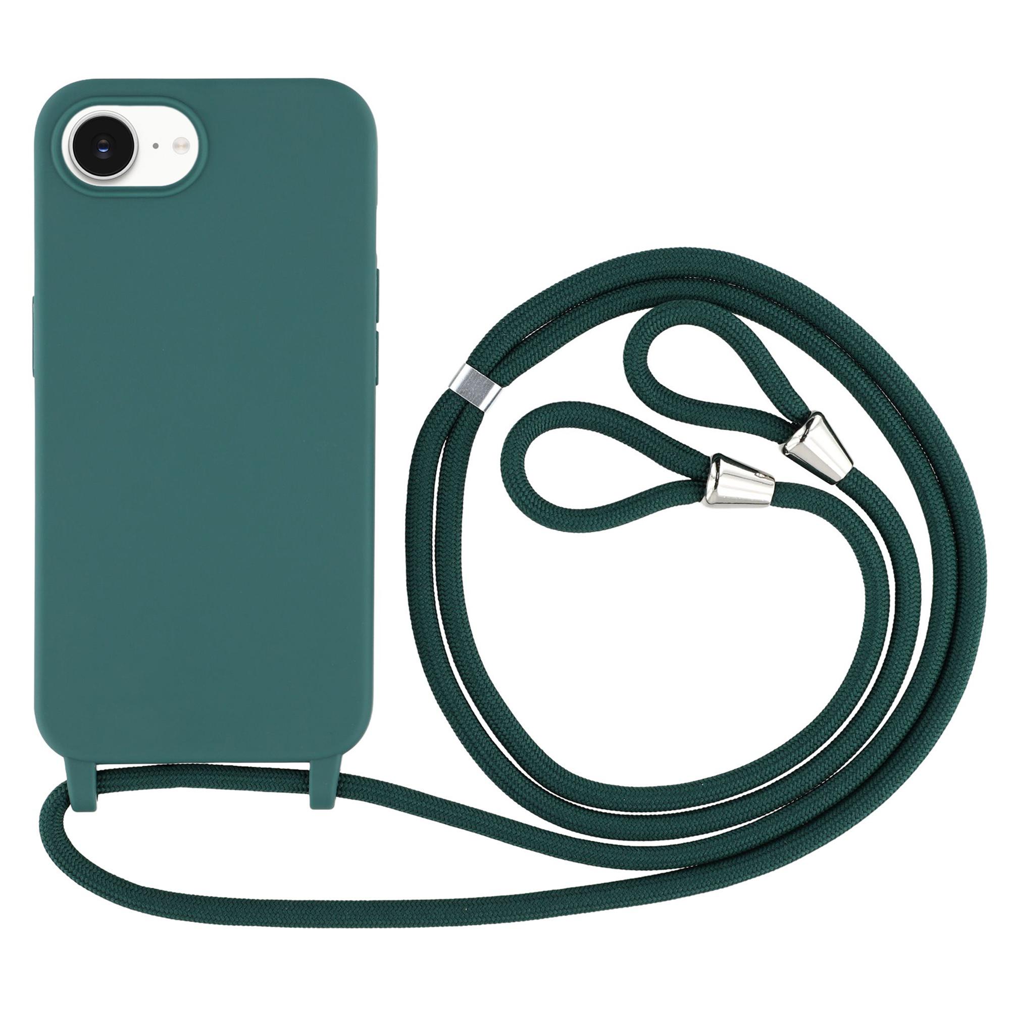 

For iPhone 16e Case TPU Soft Shockproof Phone Cover with Adjustable Lanyard Dark Green