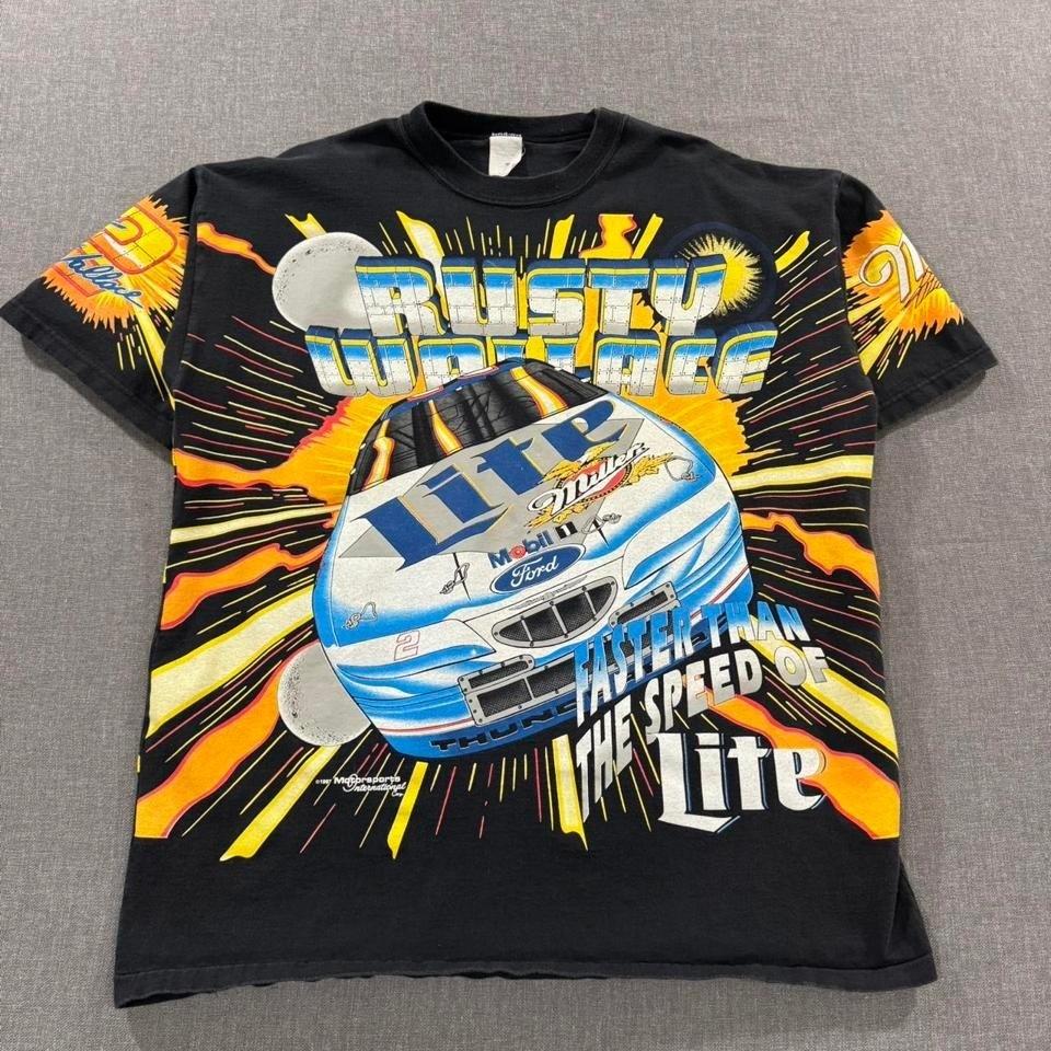 Vintage 90s Rusty Wallace Racing NASCAR Miller Lite Black Mens XL Unisex T-Shirt XL