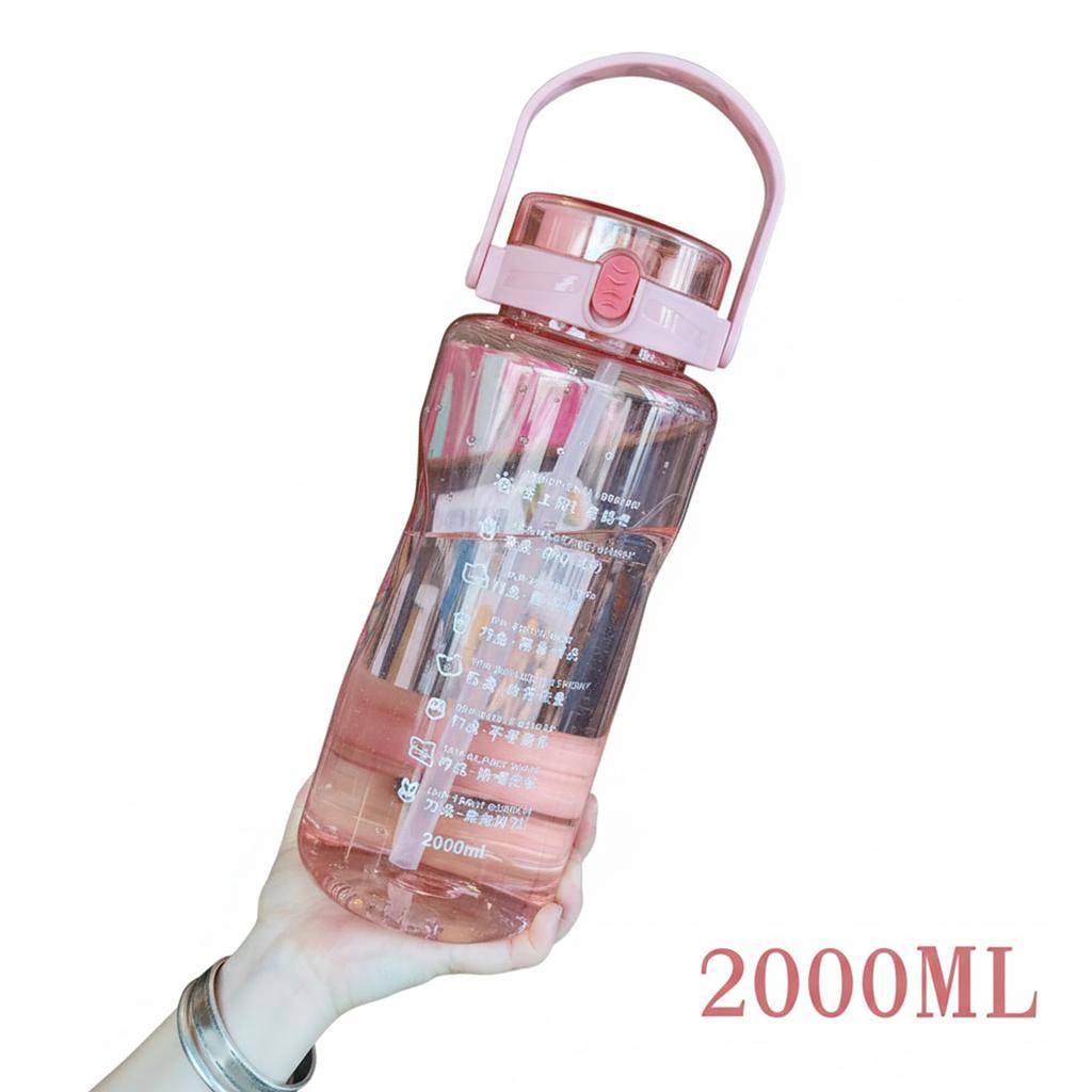 Water Bottle Outdoor Sports Water Bottle Plastic Fitness Water Bottle Extra Large Capacity Kettle with Double Straws