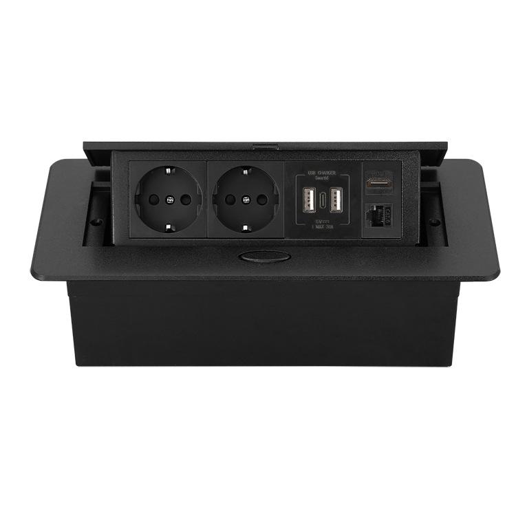 European Multi-functional Pop-up Desktop Power Strip with USB and Network Socket