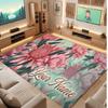 Floral Garden Theme Crystal Velvet Floor Rug Personalized Custom Name Text Warm Carpet Home Decoration