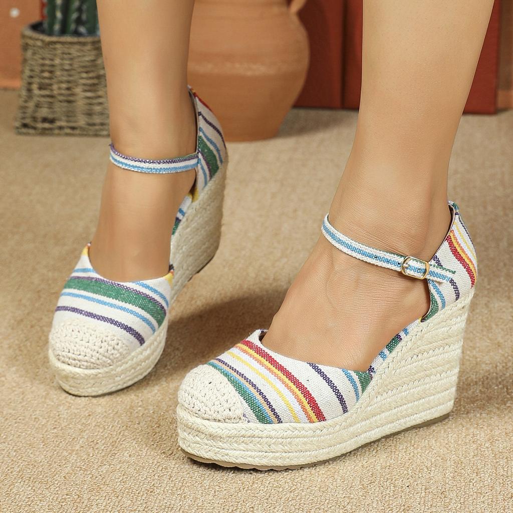  bohimian espadrilles round toe wedges ankle strap sandals heel platform shoes women sandals pumps comfort csaual