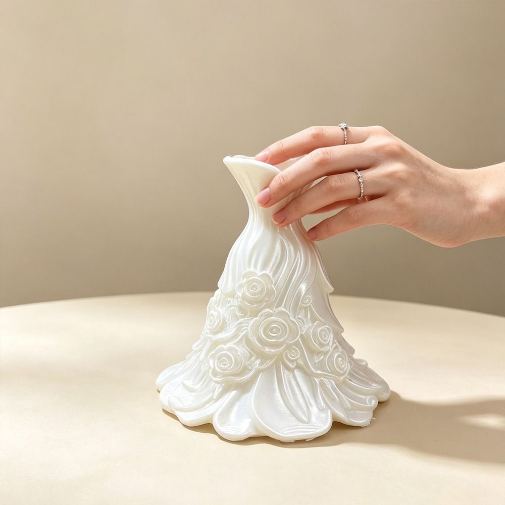 Gown-Shaped 3D Printed Flower Vases Rose Relief Decorative Vase Elegant Dress Vase Wedding Decor