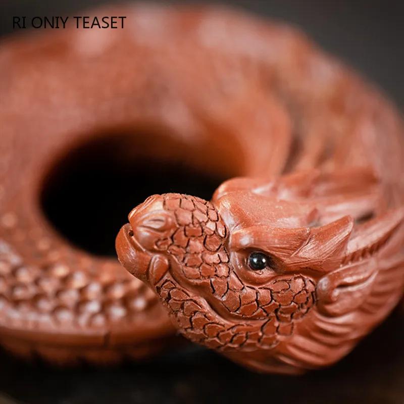 Yixing Purple Clay Tea Pet Chinese Zodiac Dragon Statue Ornaments Desktop Crafts Handmade Sculpture Tea Figurine Decors Tea Set