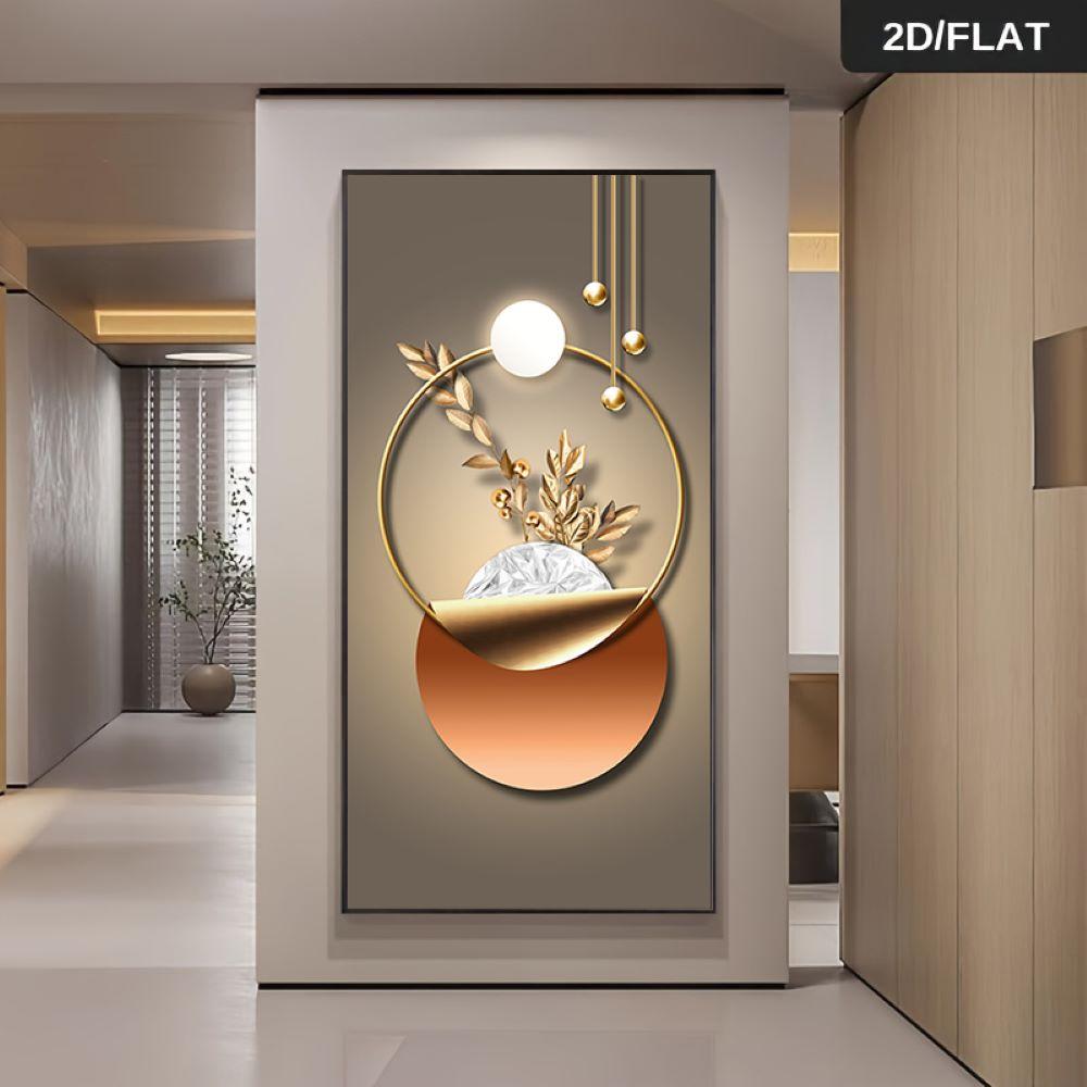 1 Stück moderne leichte Luxus-Stil Metallring-Dekorationsmalerei, Wohnzimmer-Eingangs-Hintergrundwandbild, Gold