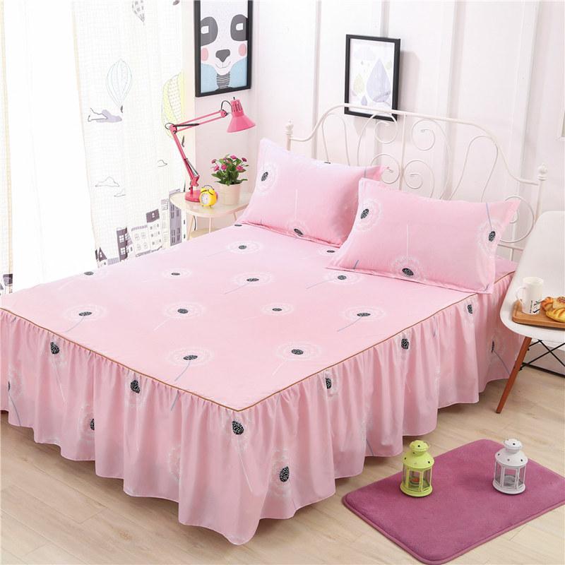 3PCS Bed Skirt Flower Printed Fitted Sheet Cover Home Graceful Bedspread Bed Linens Bedroom Decor Mattress Cover Pillowcase