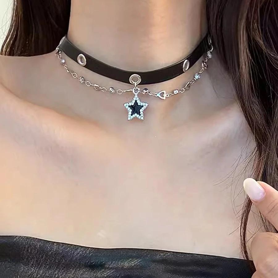 Punk Y2K Vintage Charme Grunge Anhänger PU Leder Sexy Choker Halsketten Für Frauen Spice Girls Goth Schmuck Zubehör Geschenk