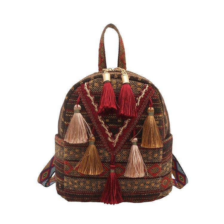 Schoolbag Retro Ethnic Style Girls Small Backpack Fashion Fringed Design Trend Versatile Small Backpack Messenger Bag Multi-purpose Bag