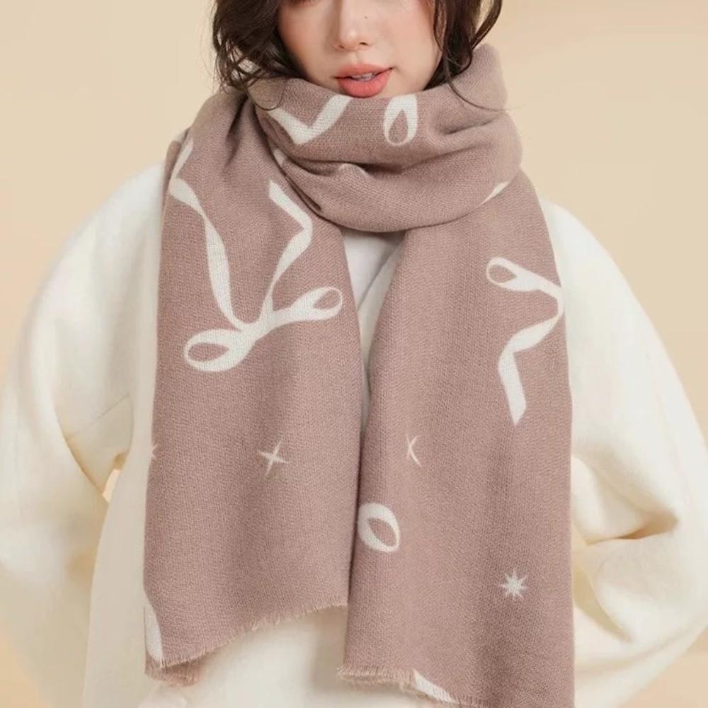 Thicken Winter Cashmere Scarves Coldproof Women Cashmere Shawl Fashion Bow Wool Scarf  Cold Weather