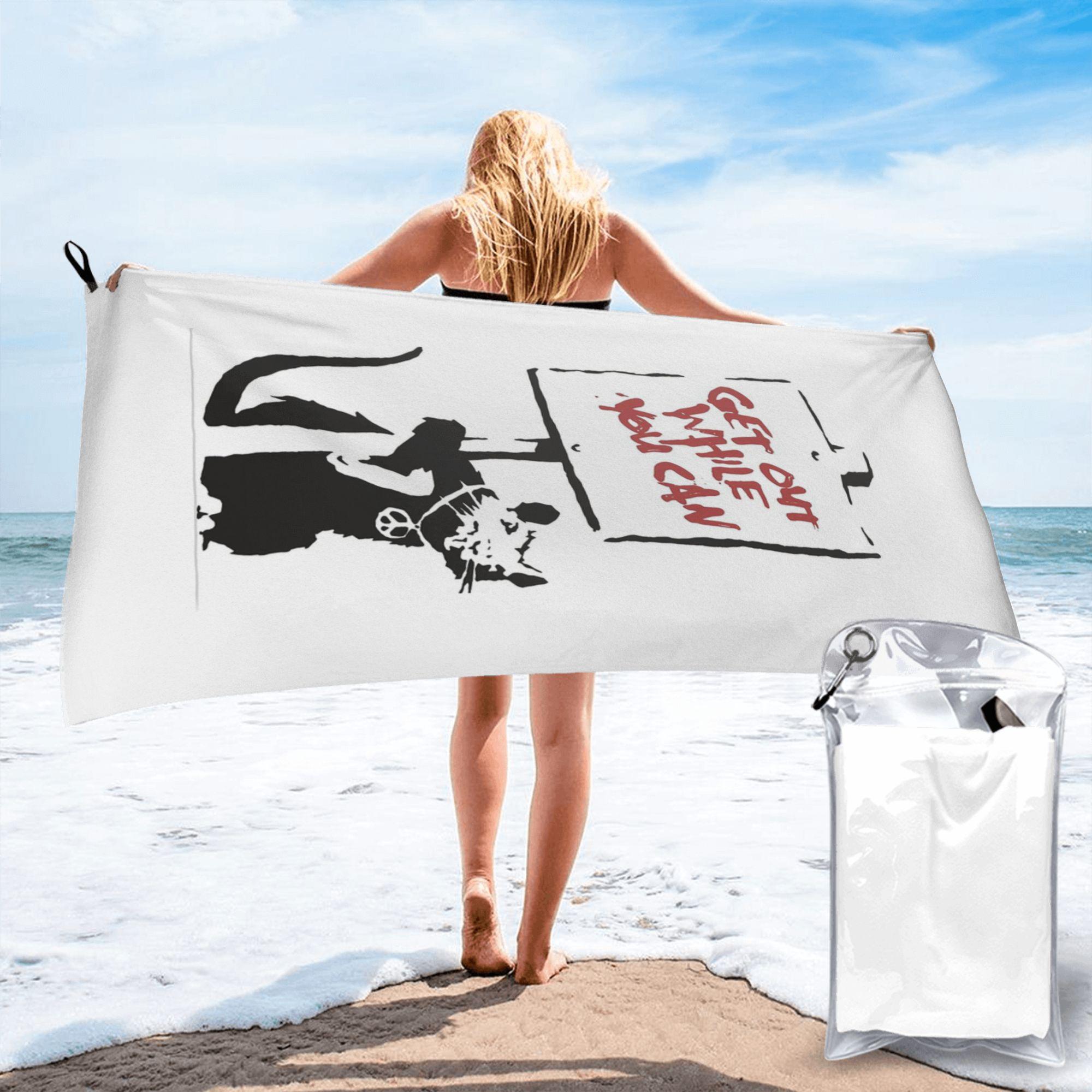 

Get Out While You Can Banksy Graffiti Beach Towel Soft Microfiber Quick Dry Absorbent Quick Towels For Bath W30*H60(CM)
