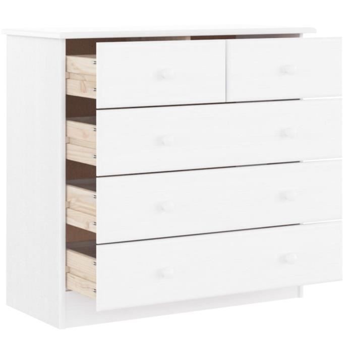 Chest of Drawers - ALTA - White - Solid Pine Wood - 5 Drawers - 77x35x73 Cm