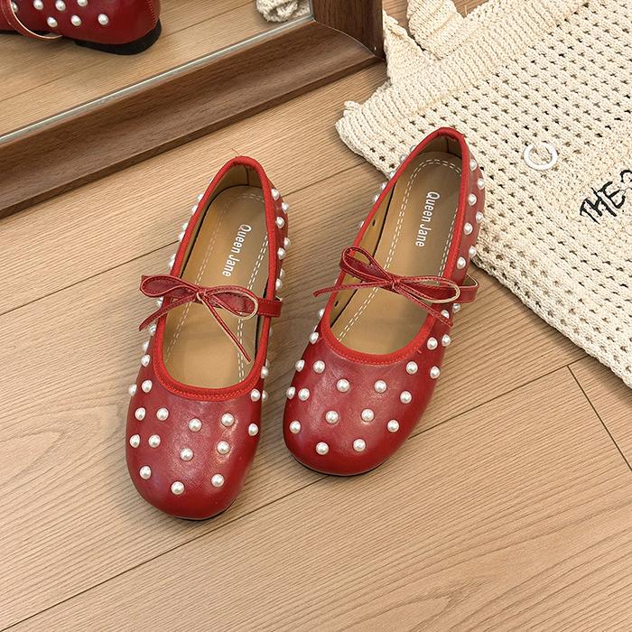Perleťové Baleríny s Mašlí Dámské Elegantní Šaty Mary Jane Boty Jaro Podzim Jednoduché Nazouvací Zapatos De Mujer
