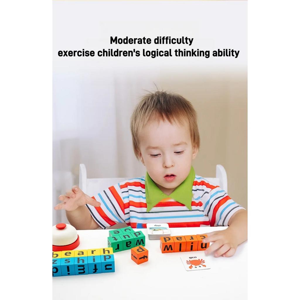 Carte Anglaise pour Enfants Montessori Blocs de Construction en Bois Lettres Anglaises Interaction Parent-Enfant Bataille d'Orthographe Jeux de Bureau