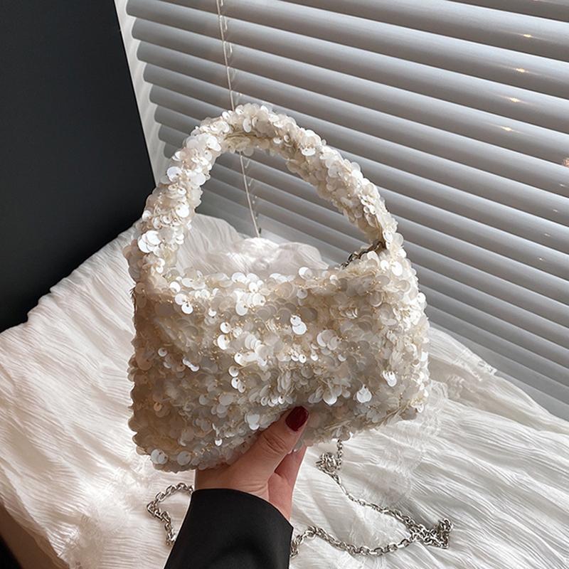 Sommer Ensfarget Paljettglans Skulderveske Casual Kjede Underarmsveske Enkel Stor Kapasitet Kvinnelig Shopping Mote Crossbody-veske