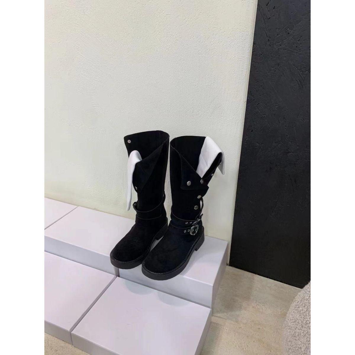 

Fold two wear high boots children autumn thick heel retro absolute child versatile buckle with round head western boots knight boots 40