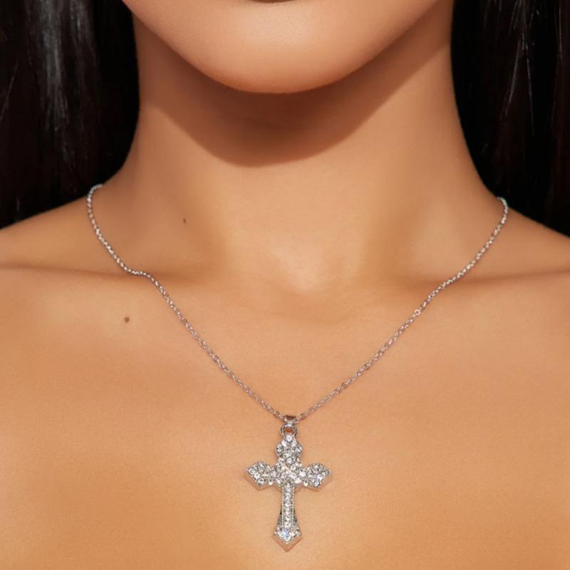 Diamond Cross Necklace Personalized Alloy Pendant Light Luxury Niche Versatile Jewelry Women's Necklace
