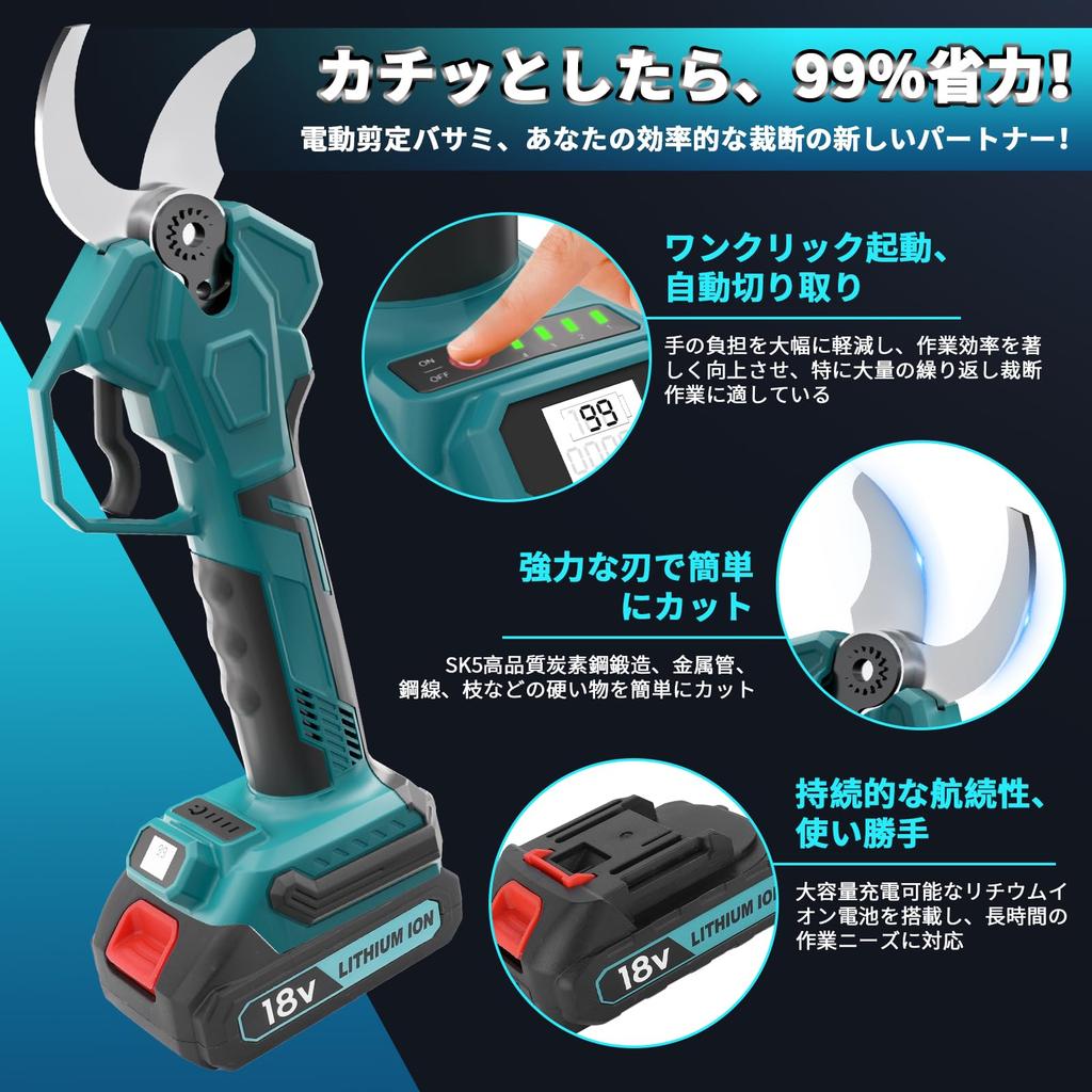 Electric Rechargeable Pruning Maximum Cutting Diameter Opening Angle Brushless Compatible with Makita 18V 3000mAh Battery Slim LED Sharp Cutting