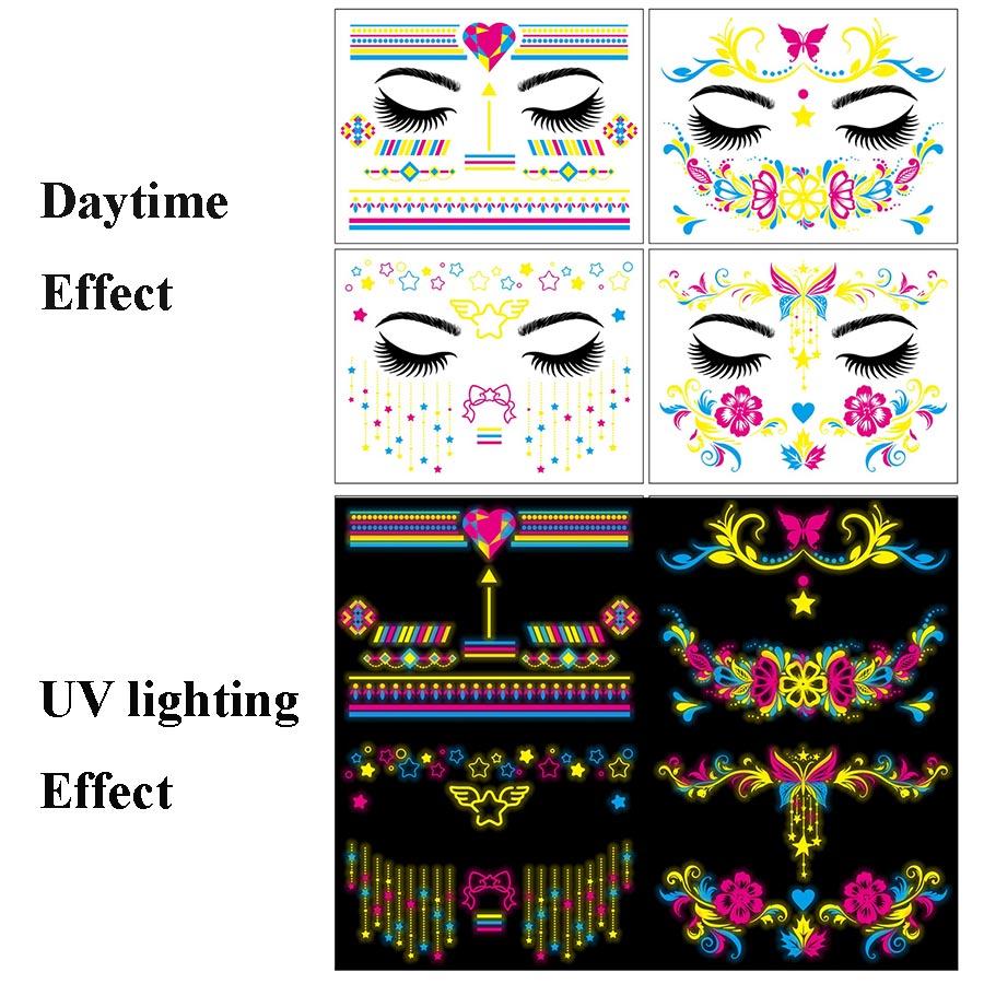 

Butterfly Temporary Face Tattoo Sticker UV Fluorescence temporary tattoo Waterproof For Women 4 Sheets Style 2 разноцветный