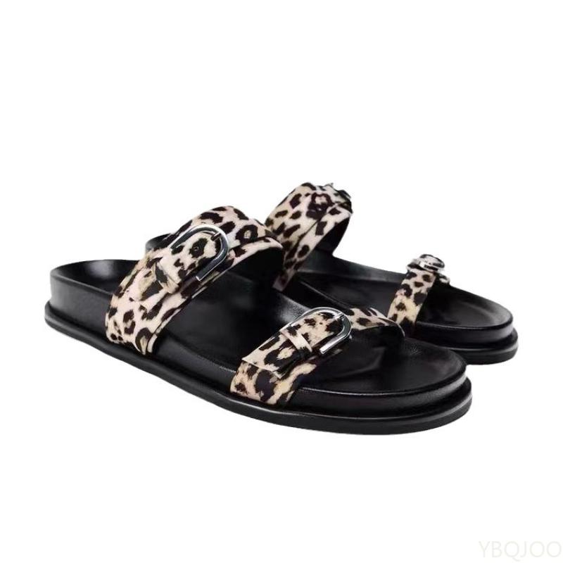 Fashion Summer Classic Woman Sandal Leopard Print Design Casual Slippers Thick Bottom Buckle Ladies Beach Shoes Open Toe Flat Footwear