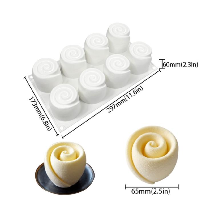 Elegant 8 Cavity Silicone Mousse Mold Dessert Moulds Rose Shaped Chocolate Mould