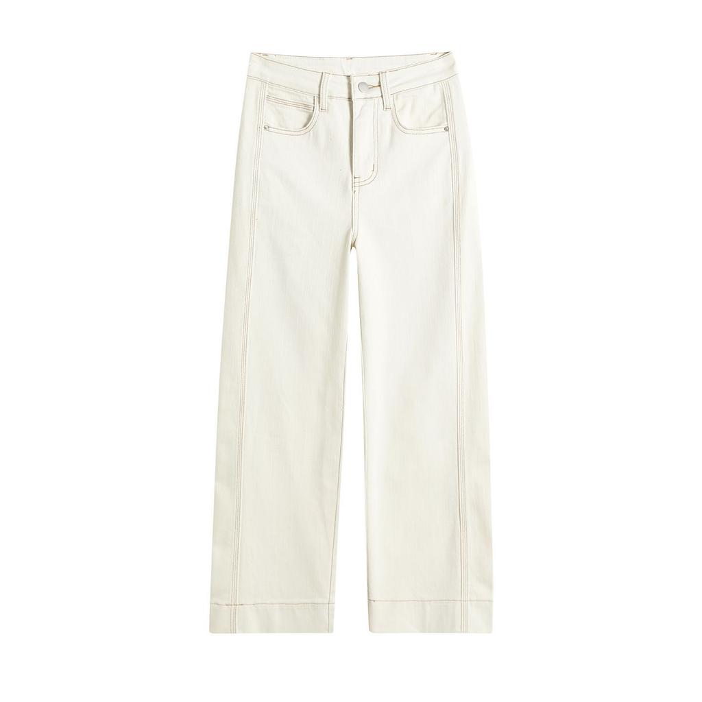 Spring Summer Off White High Waist Stretch Slim Relaxed Wide Leg Cropped Mom Style Nine Points Denim Pants Ladies Casual Pants Oversize Denim Trousers