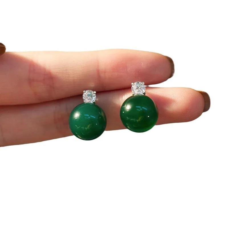 Minar Luxury Green Color Jade Natural Stone CZ Cubic Zirconia Drop Earrings for Women Copper Wholesale Office Career Jewelry