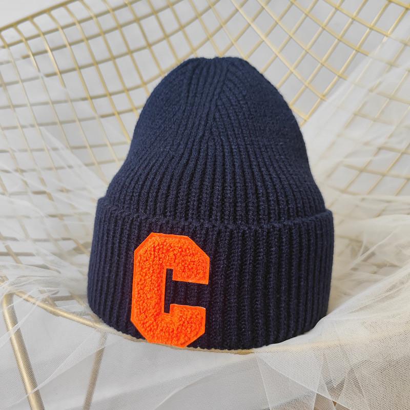 C Letter Beanie Hat For Adults Acrylic Knit Warm Cap For Fall Winter Daily Use