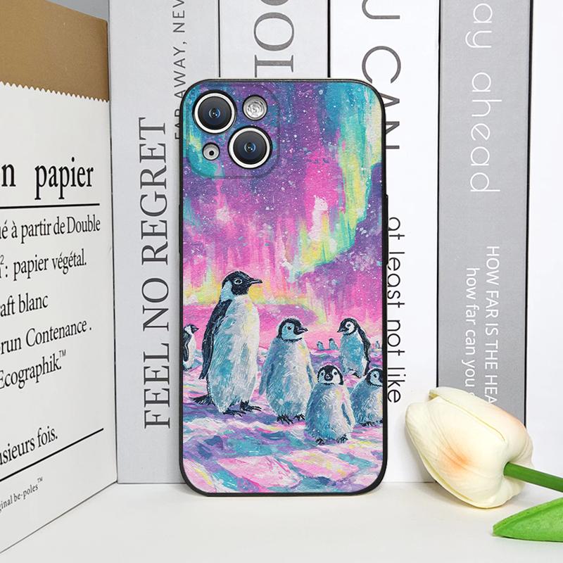 Creative Art Starry Sky Penguin Oil Painting Phone Case for iPhone 17 16 12 11 14 13 15 Pro Max Mini XS MAX XR 7 Plus Soft Cover