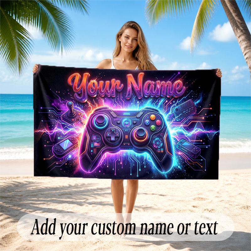 Neon Abstract Theme Beach Towel Personalized Custom Name & Text Soft Quick Dry Beach Towel for Swimming Travel