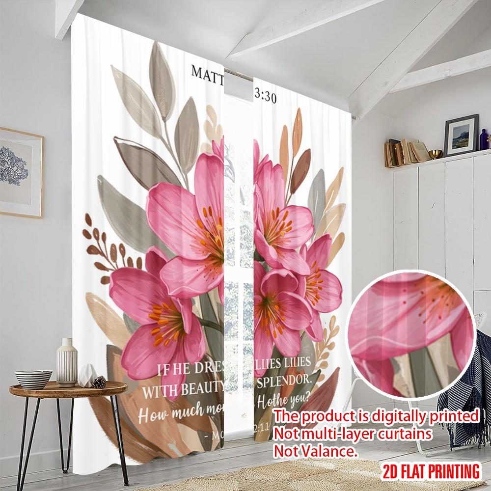 2pcs 2D Flat Printing Window Curtains Matthew 6 30 Flowers Beauty Splendor Polyester Without Electricity Party Decorations