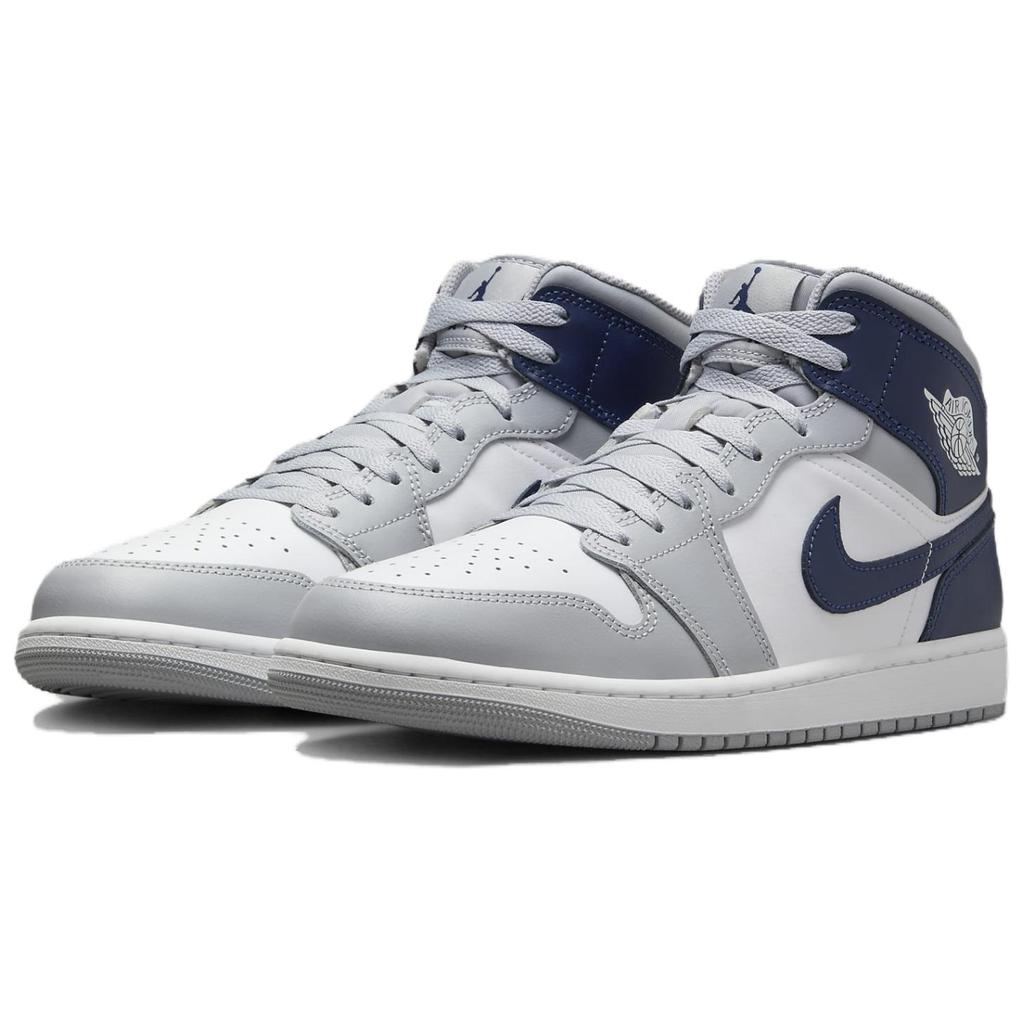 Air Jordan 1 Mid Wolf Grey Midnight Navy Uomo Sneakers Bianche DQ8426-104