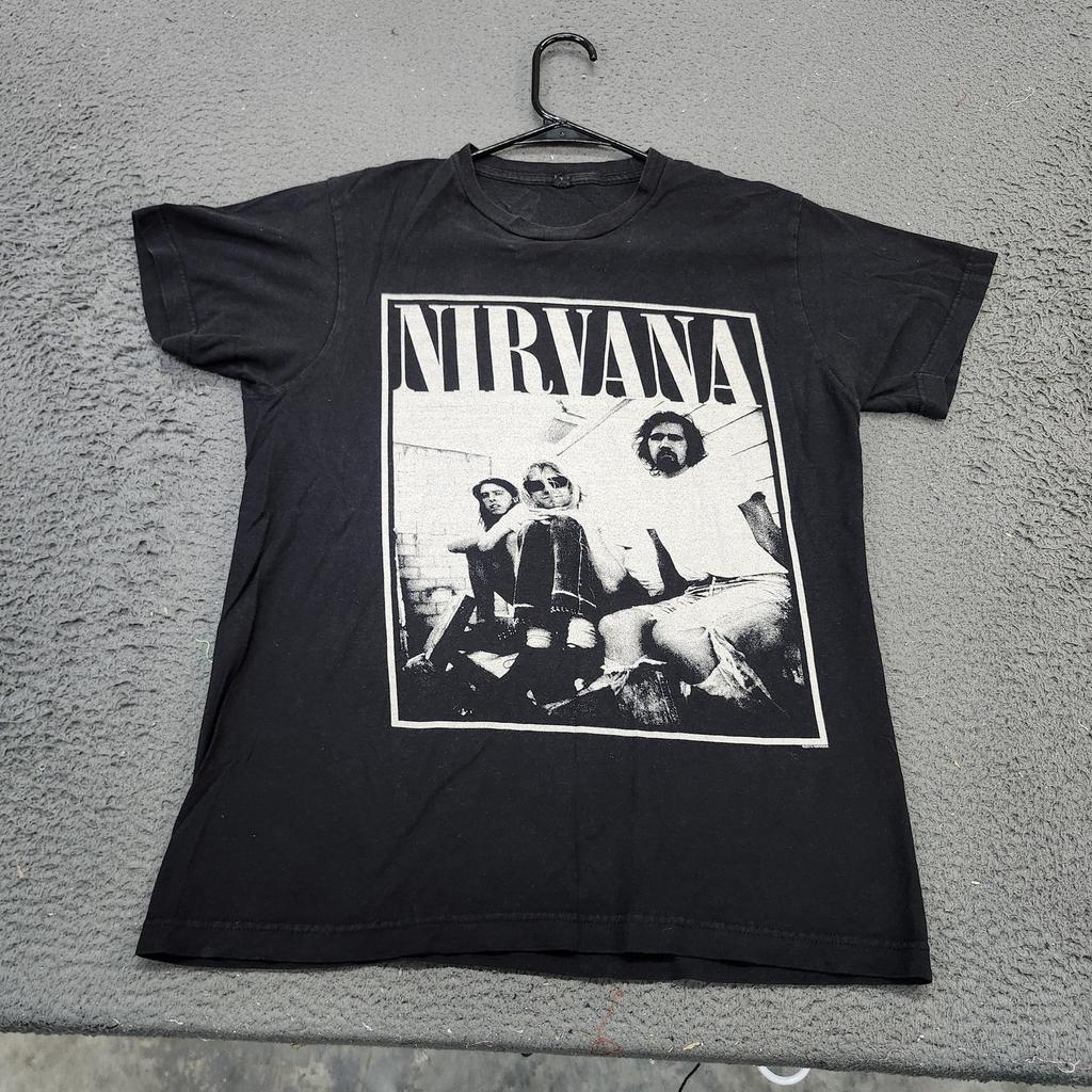 Maglietta Nirvana Uomo Taglia L Nera Foto Band Grafica T-shirt Grunge Musica Rock T-shirt Unisex