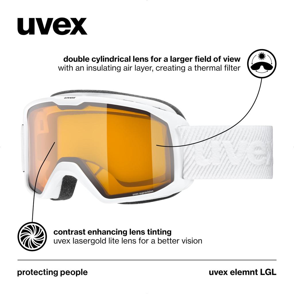 Uvex Ski and Snowboard Double Glasses Element LGL Children's Goggles, Lens, Anti-Fog, Compatible,