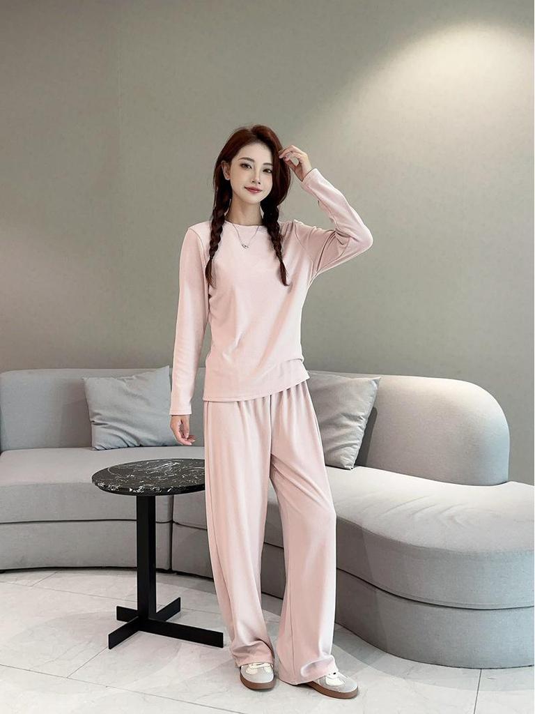 Women's Plus Size Fleece-Lined Ribbed Leggings for Autumn & Winter - Thickened Wide-Leg Casual Home Pants