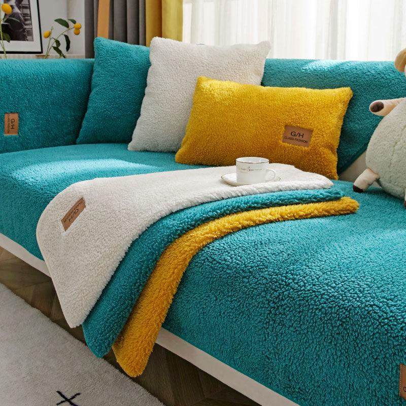 Modern Sofa Covers for Living Room Winter Lamb Wool Sofa Slipcovers Sofa Towel Thicken Plush Soft Anti-slip Couch Cover for Home